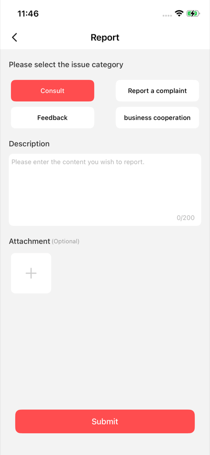 Report and feedback page screenshot